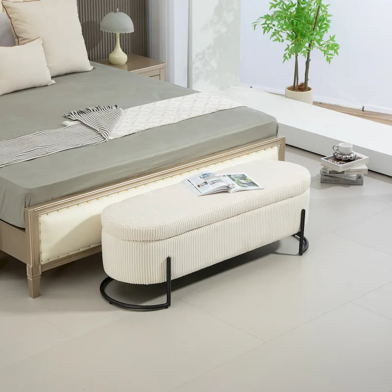 Banc de rangement en velours gris foncé/orange/rose/beige/émeraude/noir avec charnière de sécurité et pieds en métal – Simple