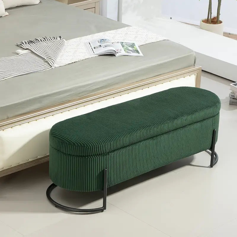 Banc de rangement en velours gris foncé/orange/rose/beige/émeraude/noir avec charnière de sécurité et pieds en métal – Simple