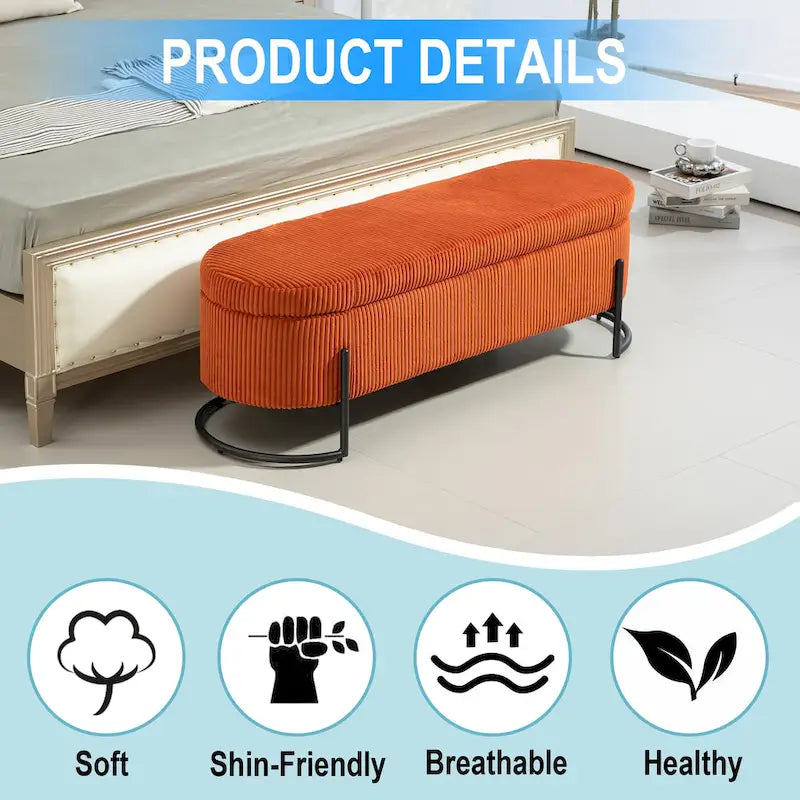 Banc de rangement en velours gris foncé/orange/rose/beige/émeraude/noir avec charnière de sécurité et pieds en métal – Simple