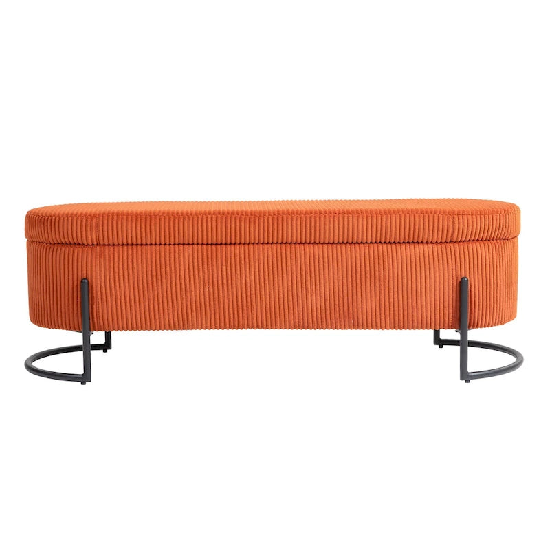 Banc de rangement en velours gris foncé/orange/rose/beige/émeraude/noir avec charnière de sécurité et pieds en métal – Simple