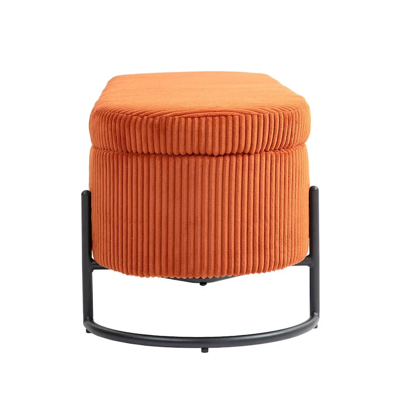 Banc de rangement en velours gris foncé/orange/rose/beige/émeraude/noir avec charnière de sécurité et pieds en métal – Simple
