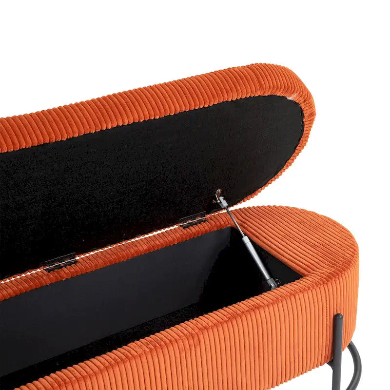Banc de rangement en velours gris foncé/orange/rose/beige/émeraude/noir avec charnière de sécurité et pieds en métal – Simple