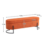 Banc de rangement en velours gris foncé/orange/rose/beige/émeraude/noir avec charnière de sécurité et pieds en métal – Simple