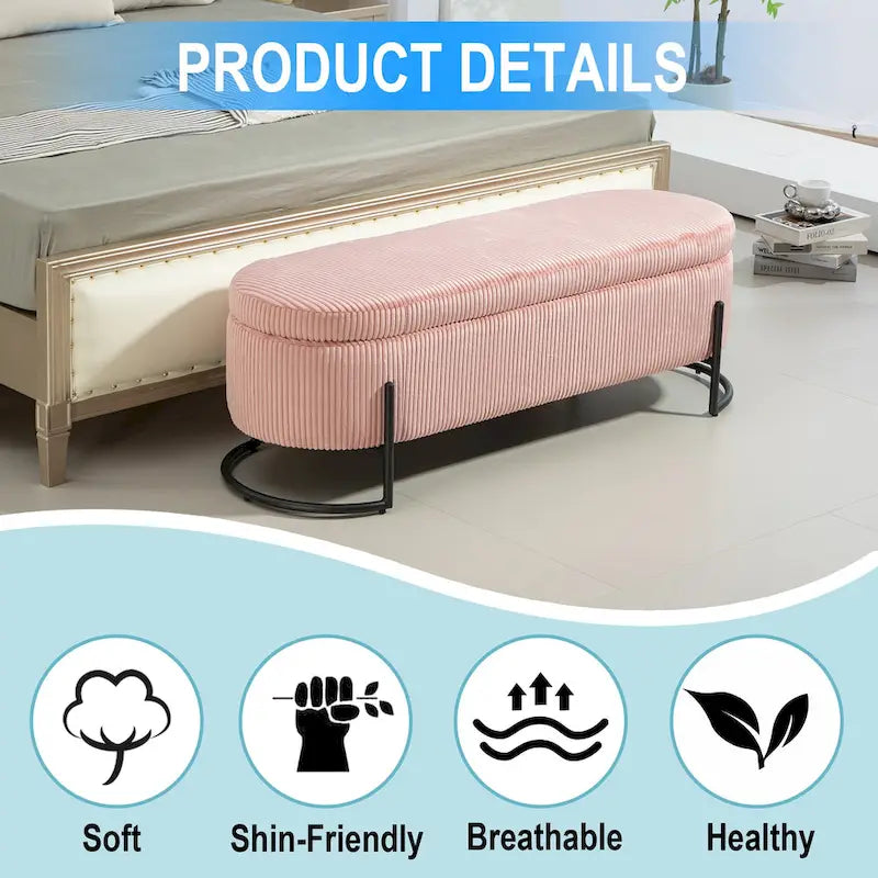 Banc de rangement en velours gris foncé/orange/rose/beige/émeraude/noir avec charnière de sécurité et pieds en métal – Simple