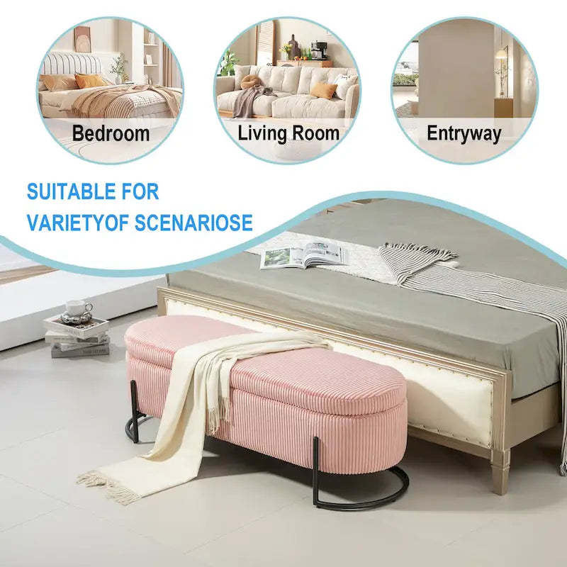Banc de rangement en velours gris foncé/orange/rose/beige/émeraude/noir avec charnière de sécurité et pieds en métal – Simple