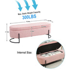 Banc de rangement en velours gris foncé/orange/rose/beige/émeraude/noir avec charnière de sécurité et pieds en métal – Simple