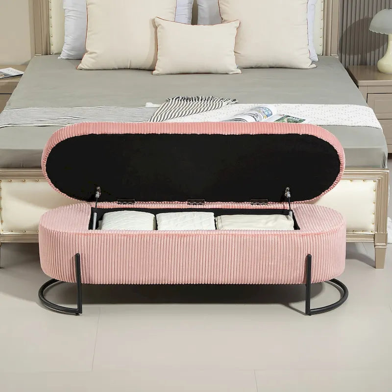 Banc de rangement en velours gris foncé/orange/rose/beige/émeraude/noir avec charnière de sécurité et pieds en métal – Simple