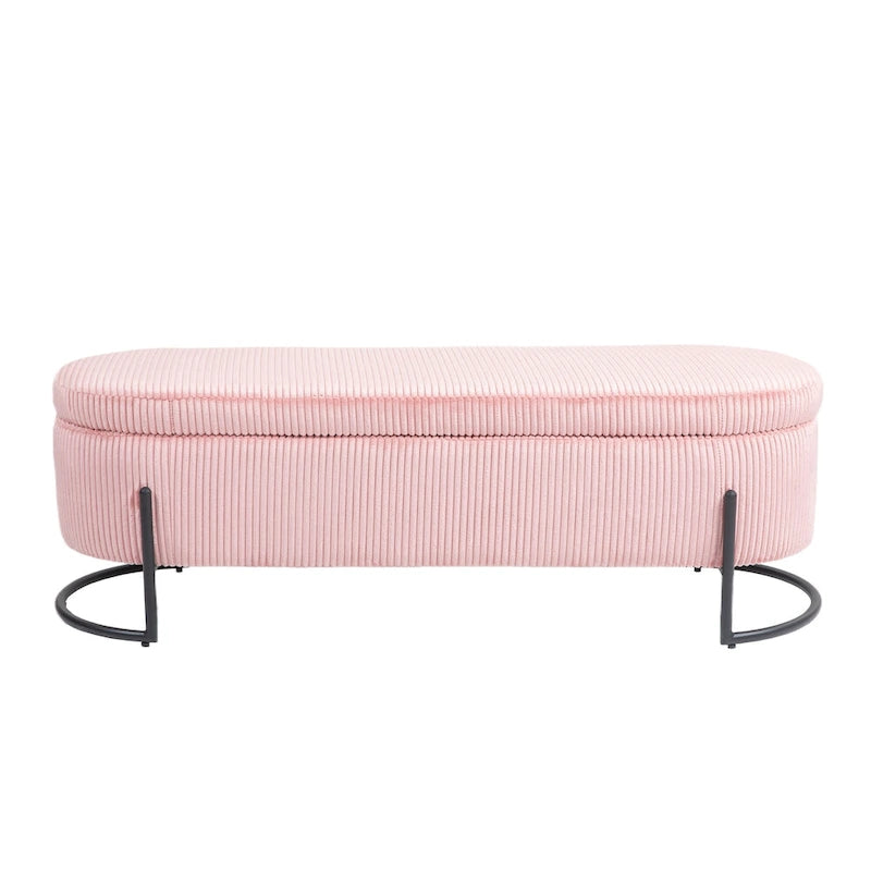 Banc de rangement en velours gris foncé/orange/rose/beige/émeraude/noir avec charnière de sécurité et pieds en métal – Simple