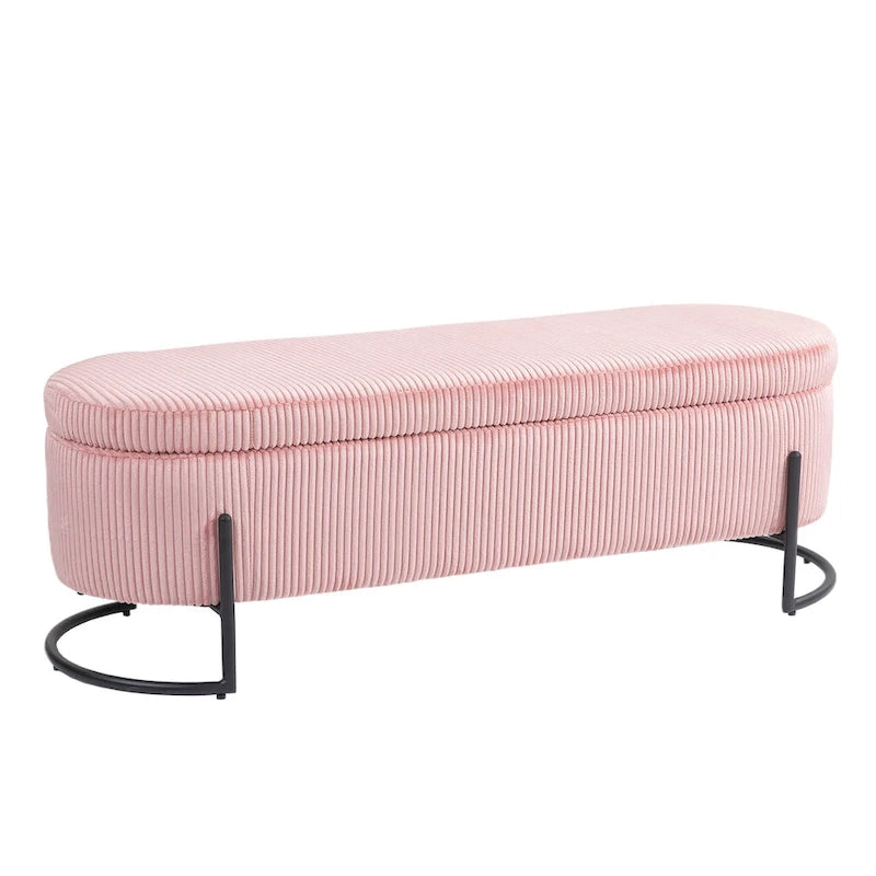 Banc de rangement en velours gris foncé/orange/rose/beige/émeraude/noir avec charnière de sécurité et pieds en métal – Simple