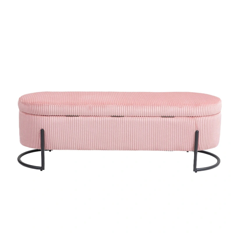 Banc de rangement en velours gris foncé/orange/rose/beige/émeraude/noir avec charnière de sécurité et pieds en métal – Simple