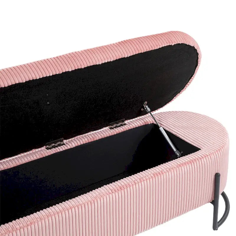 Banc de rangement en velours gris foncé/orange/rose/beige/émeraude/noir avec charnière de sécurité et pieds en métal – Simple