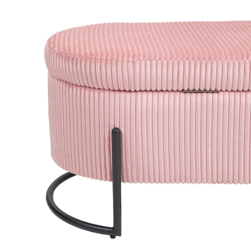 Banc de rangement en velours gris foncé/orange/rose/beige/émeraude/noir avec charnière de sécurité et pieds en métal – Simple