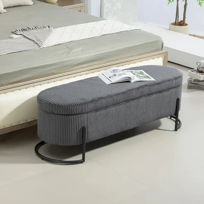 Banc de rangement en velours gris foncé/orange/rose/beige/émeraude/noir avec charnière de sécurité et pieds en métal – Simple