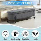 Banc de rangement en velours gris foncé/orange/rose/beige/émeraude/noir avec charnière de sécurité et pieds en métal – Simple