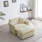 Fauteuil simple en chenille beige avec pouf et double coussin – Simple