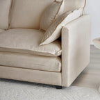 Fauteuil simple en chenille beige avec pouf et double coussin – Simple