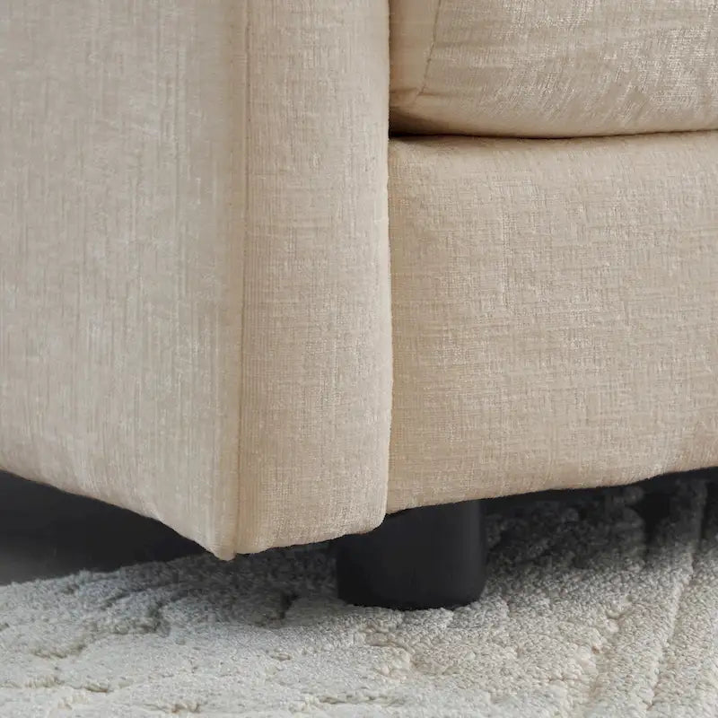 Fauteuil simple en chenille beige avec pouf et double coussin – Simple