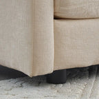 Fauteuil simple en chenille beige avec pouf et double coussin – Simple