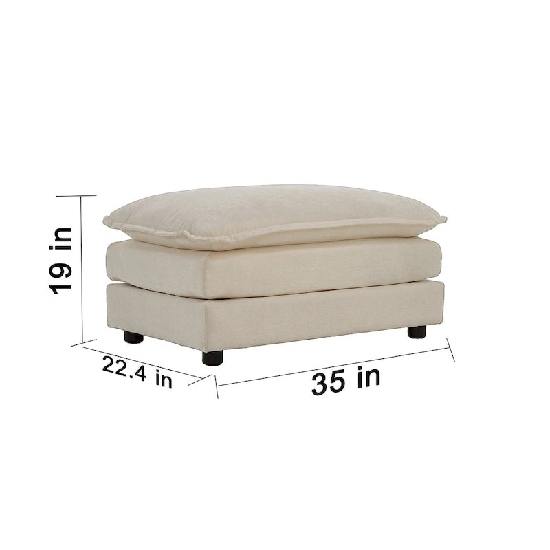 Fauteuil simple en chenille beige avec pouf et double coussin – Simple
