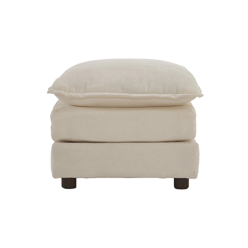 Fauteuil simple en chenille beige avec pouf et double coussin – Simple