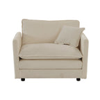 Fauteuil simple en chenille beige avec pouf et double coussin – Simple