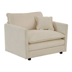 Fauteuil simple en chenille beige avec pouf et double coussin – Simple