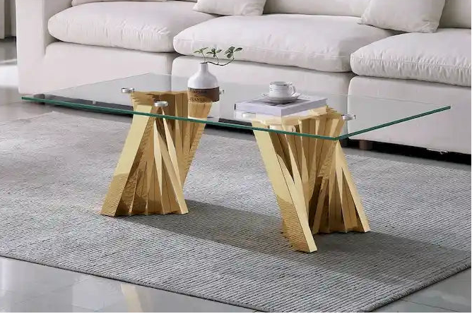 Tempered Glass Top Coffee Table with Gold Mirror Finish Stainless Steel Base