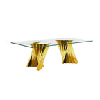 Table basse plateau verre trempé argent / or avec base en acier inoxydable – Unique
