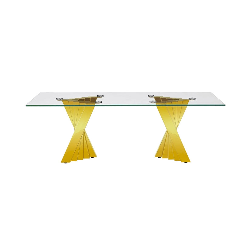 Table basse plateau verre trempé argent / or avec base en acier inoxydable – Unique