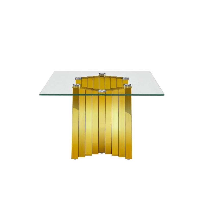 Table basse plateau verre trempé argent / or avec base en acier inoxydable – Unique