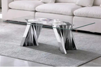 Table basse plateau verre trempé argent / or avec base en acier inoxydable – Unique