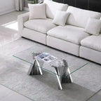 Table basse plateau verre trempé argent / or avec base en acier inoxydable – Unique