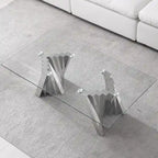Table basse plateau verre trempé argent / or avec base en acier inoxydable – Unique