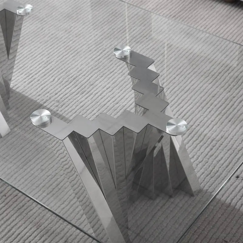 Table basse plateau verre trempé argent / or avec base en acier inoxydable – Unique