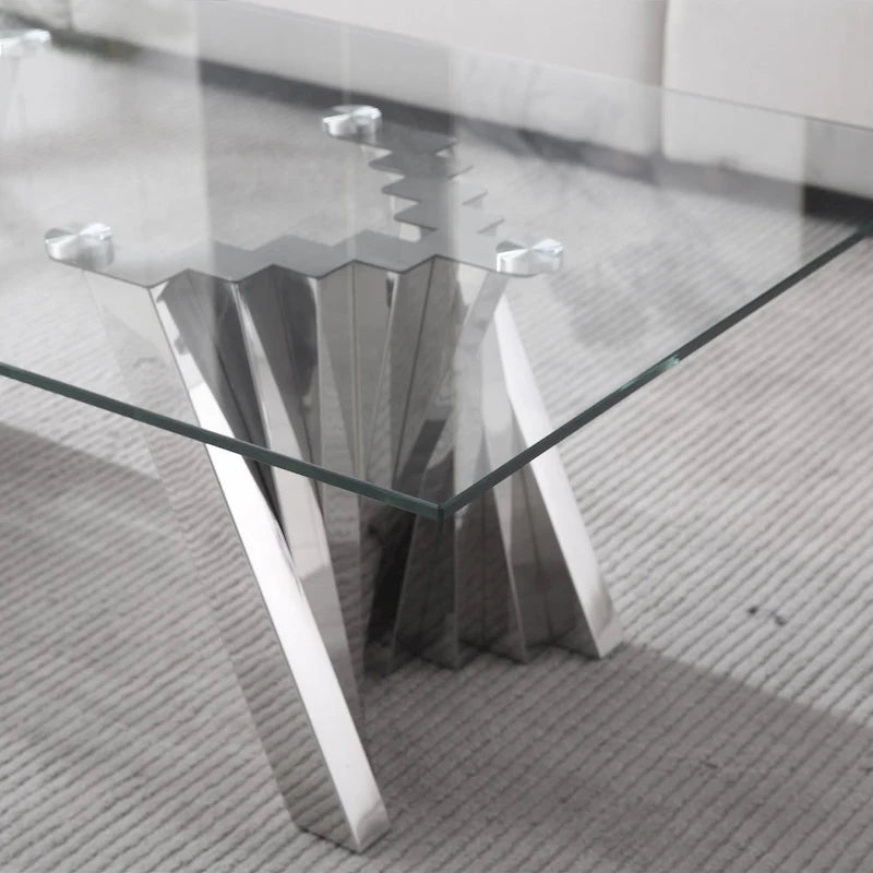 Table basse plateau verre trempé argent / or avec base en acier inoxydable – Unique