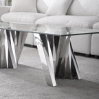 Table basse plateau verre trempé argent / or avec base en acier inoxydable – Unique