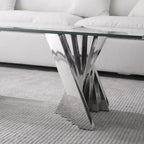 Table basse plateau verre trempé argent / or avec base en acier inoxydable – Unique