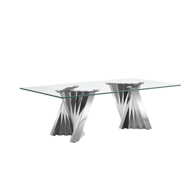 Table basse plateau verre trempé argent / or avec base en acier inoxydable – Unique