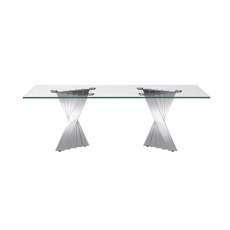 Table basse plateau verre trempé argent / or avec base en acier inoxydable – Unique