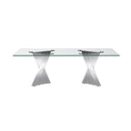 Table basse plateau verre trempé argent / or avec base en acier inoxydable – Unique