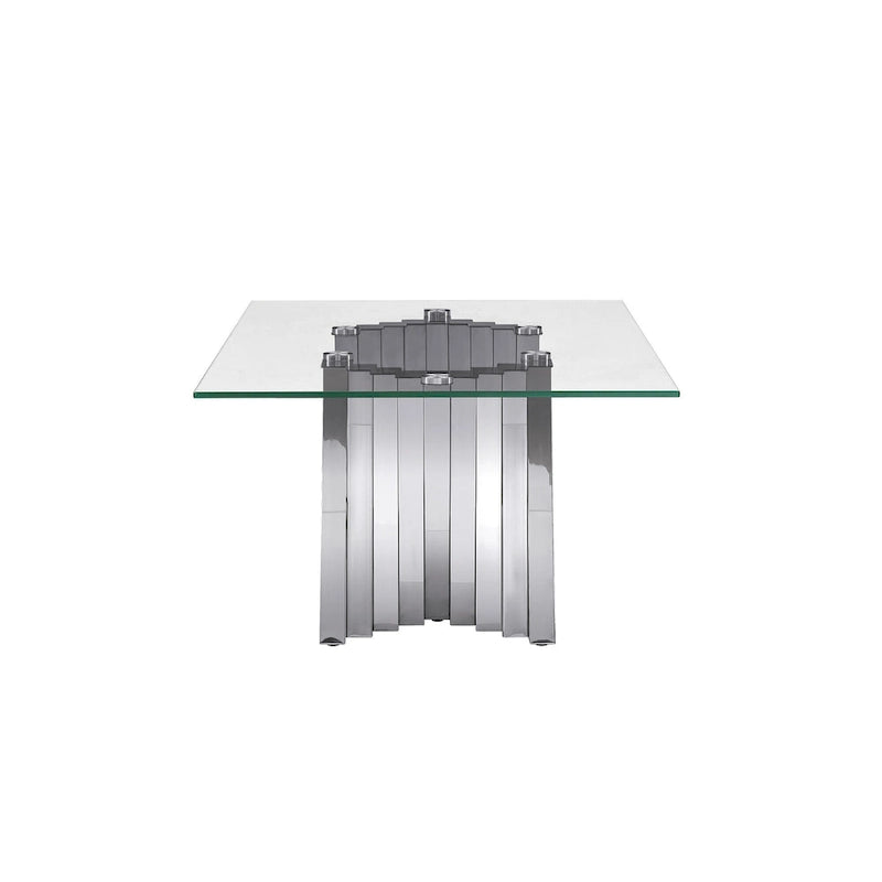 Table basse plateau verre trempé argent / or avec base en acier inoxydable – Unique