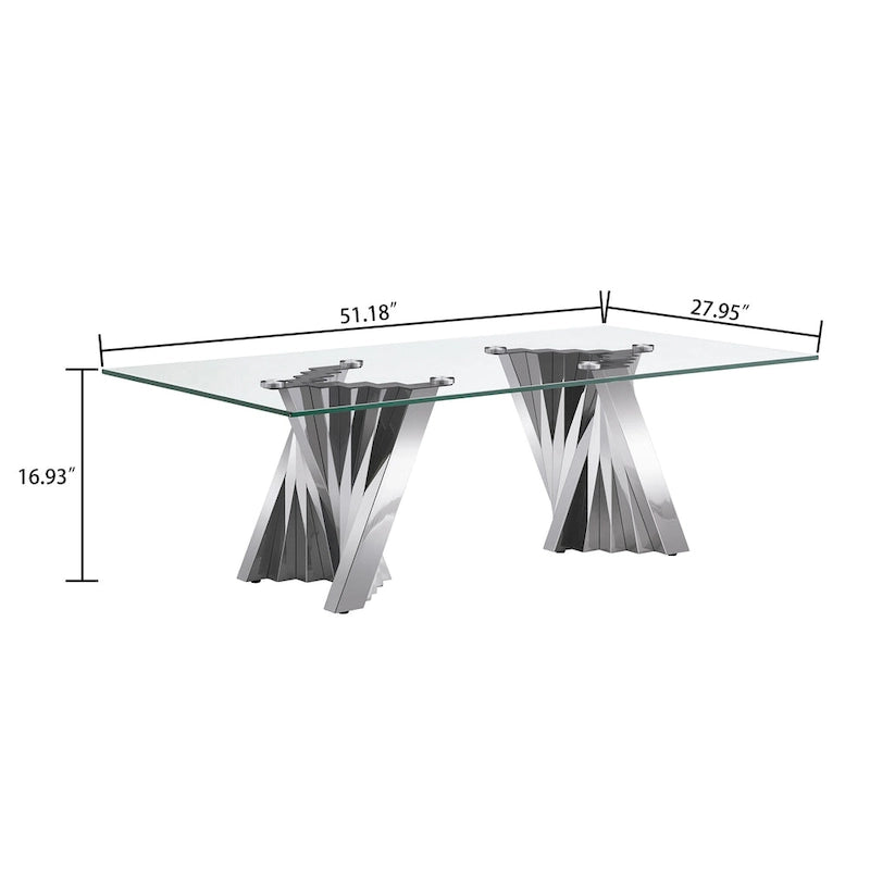 Table basse plateau verre trempé argent / or avec base en acier inoxydable – Unique