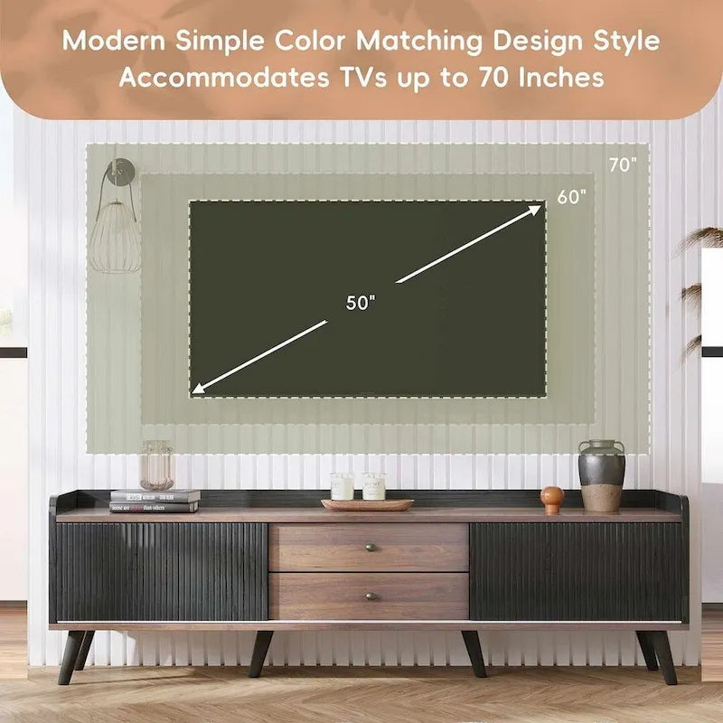 Meuble TV moderne Mid-Century brun foncé et noir de 160 cm avec tiroirs – Simple