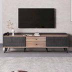 Meuble TV moderne Mid-Century brun foncé et noir de 160 cm avec tiroirs – Simple