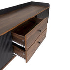 Meuble TV moderne Mid-Century brun foncé et noir de 160 cm avec tiroirs – Simple