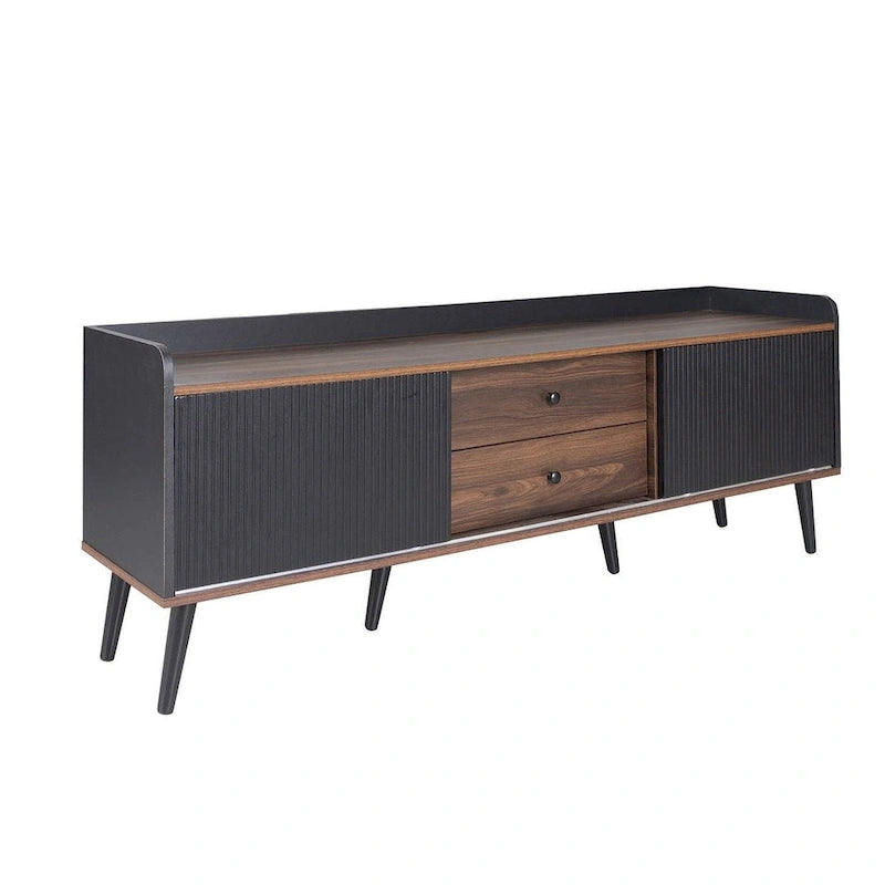 Meuble TV moderne Mid-Century brun foncé et noir de 160 cm avec tiroirs – Simple