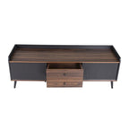 Meuble TV moderne Mid-Century brun foncé et noir de 160 cm avec tiroirs – Simple