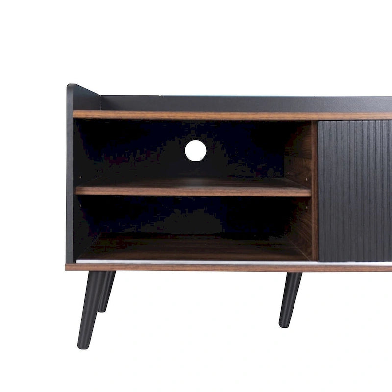 Meuble TV moderne Mid-Century brun foncé et noir de 160 cm avec tiroirs – Simple