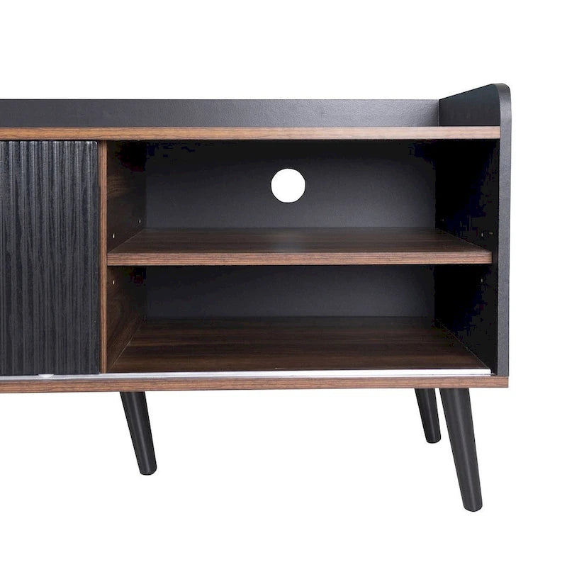 Meuble TV moderne Mid-Century brun foncé et noir de 160 cm avec tiroirs – Simple