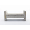 Banc de rangement en velours gris clair/ivoire avec accoudoirs et garniture dorée – Simple